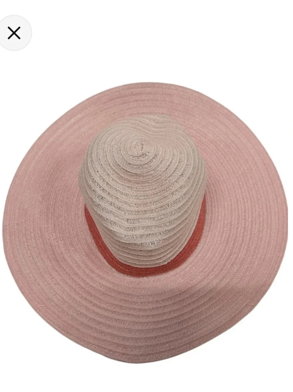 Eugenia Kim Pink & Cream Wide Brim Straw Hat with Rose Band